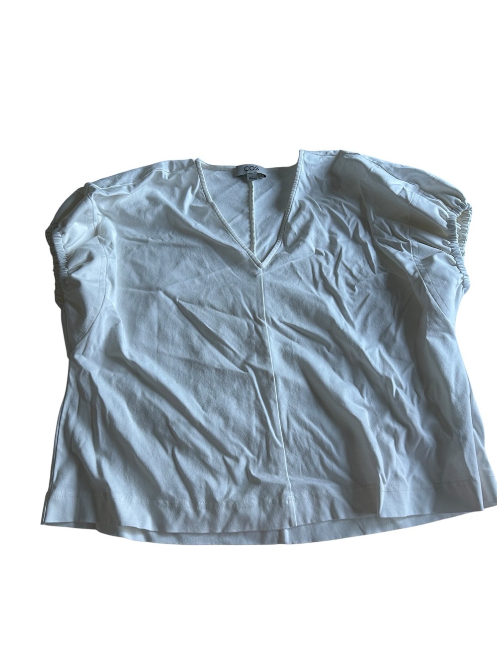 COS White V-Neck Short Sleeve 100% Cotton Blouse
